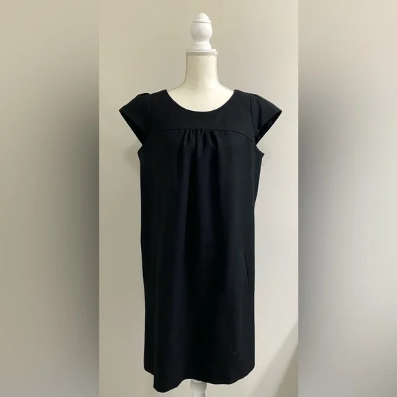 GAP Womens M Solid Black Cap Sleeve Straight Dress Maximalist Preppy Classic - Picture 1 of 16